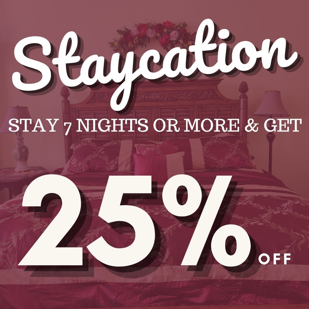 Book 7 nights or more and receive 25% off our standard daily rate.