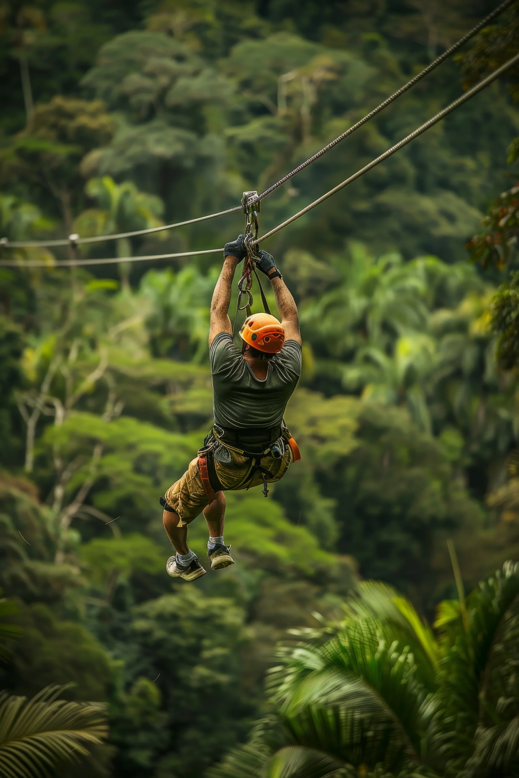 A Thrilling Leap of Joy: Differently-Abled Individuals Embrace the Exhilaration of Zip Lining Through Lush Green Forests, Showcasing Strength and Adventure