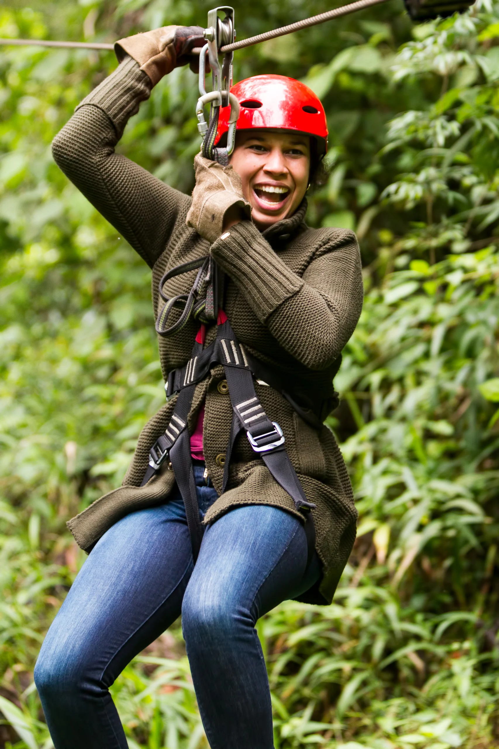 Afro Woman On Zip Line Close Up Portrait
